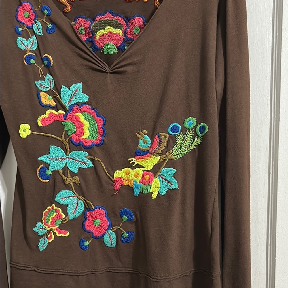 Source Unknown Brown Long Sleeve Embellished Blou… - image 2
